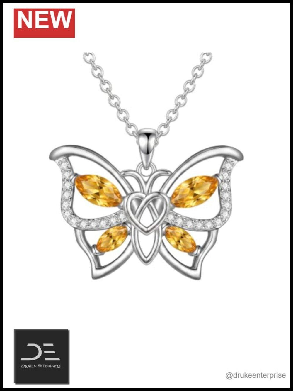 Butterfly Birthstone Necklace Gold Plated Pendant for Women